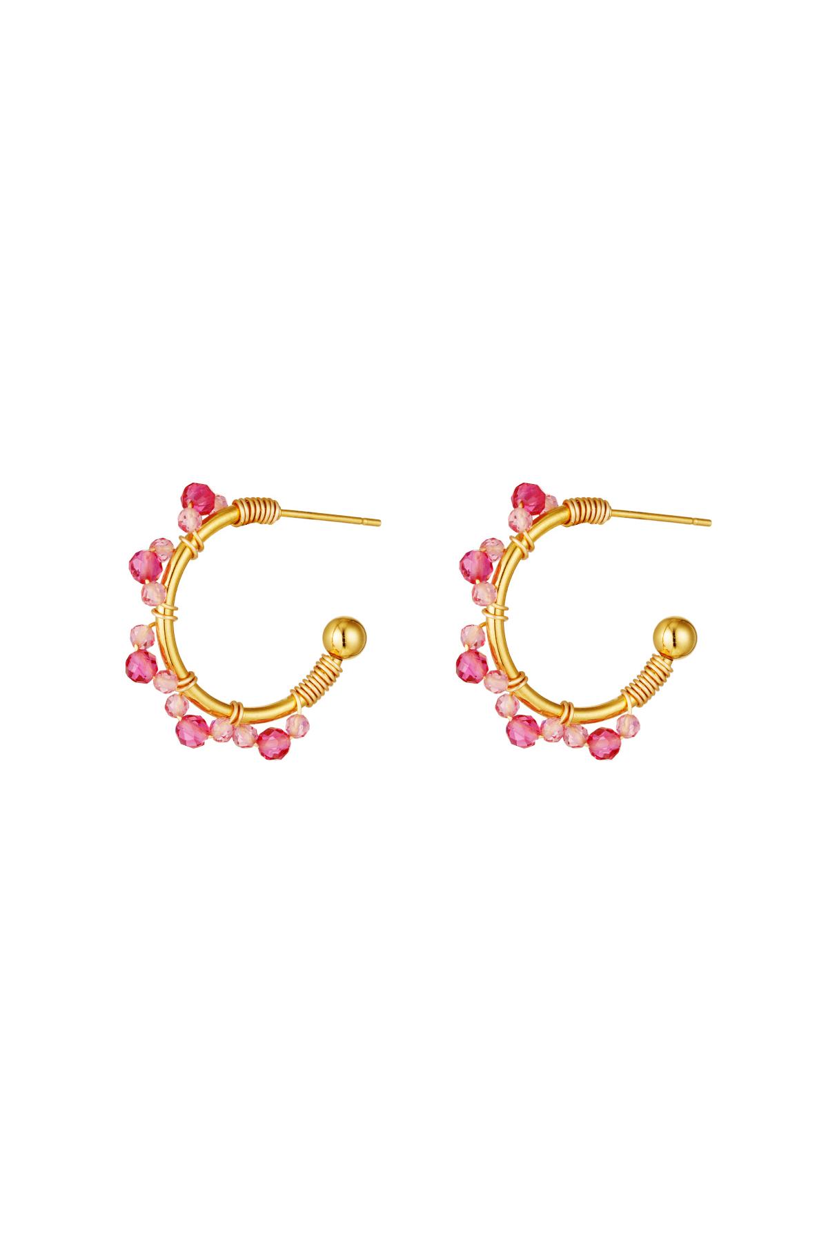 Stainless steel earrings halfround hoop with beads Pink