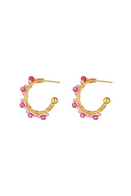 Stainless steel earrings halfround hoop with beads Pink