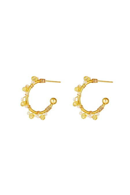 Stainless steel earrings halfround hoop with beads Yellow