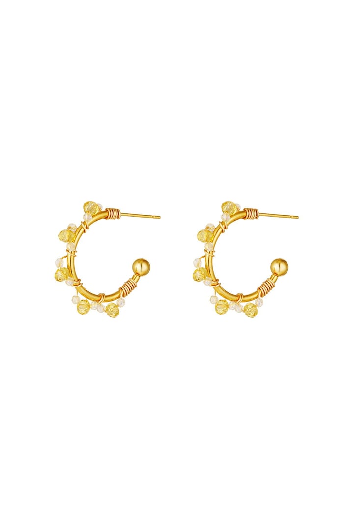 Stainless steel earrings halfround hoop with beads Yellow 