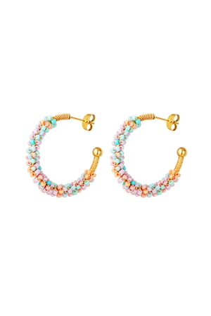 Hoop earrings halfround with colorfull beads Pink Stainless Steel h5 