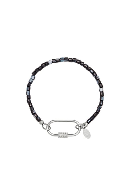 Moschettone con bracciale con perline Black Stainless Steel