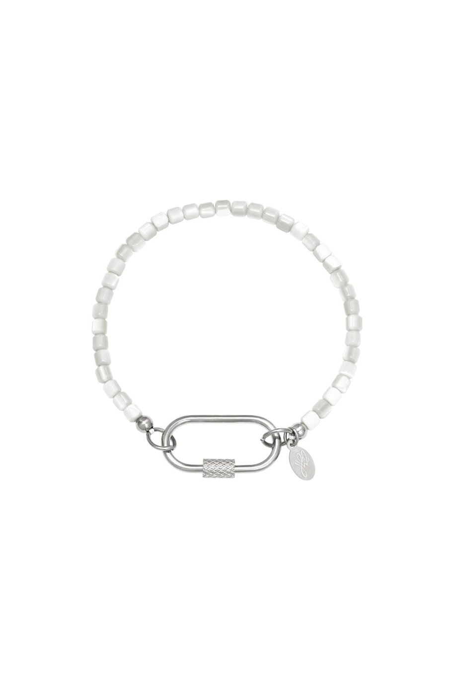 Perlenarmband Karabiner Grau Edelstahl