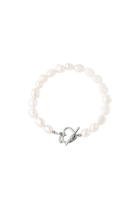 Bracelet pearl heart closure Silver Color Stainless Steel