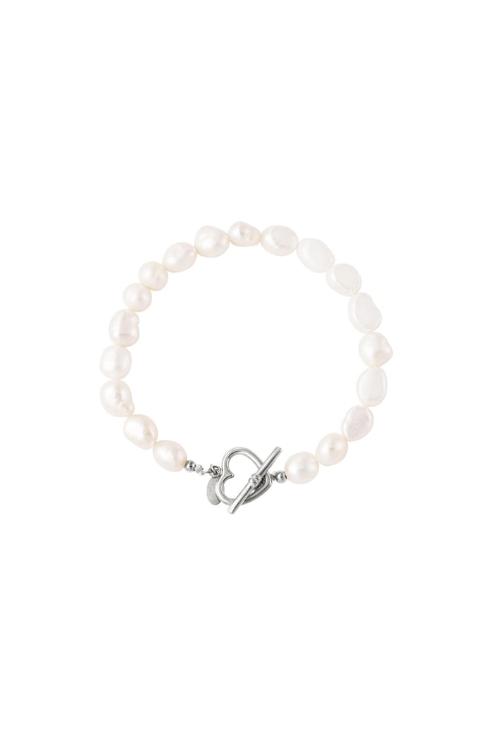 Bracelet pearl heart closure Silver Color Stainless Steel 