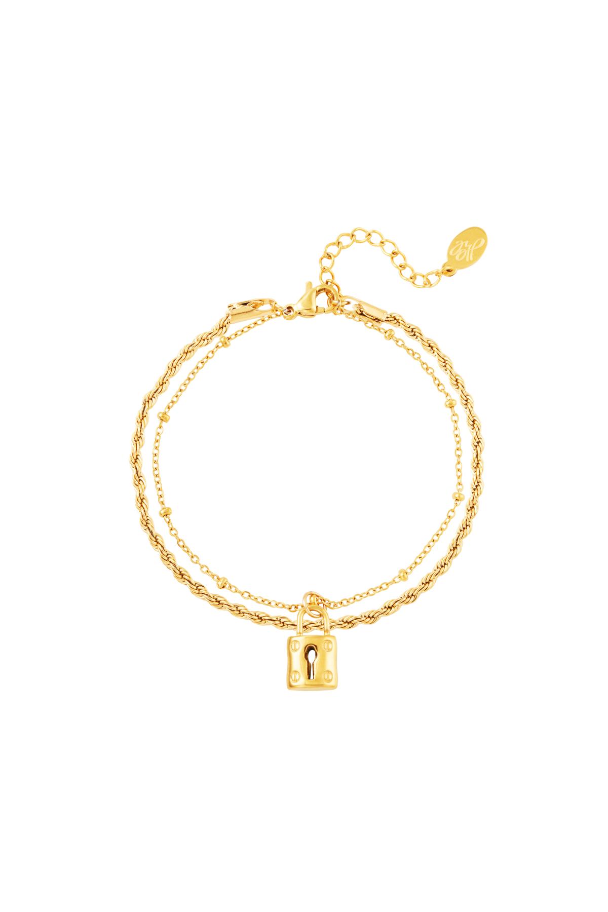 Layered bracelet with lock Gold Color Stainless Steel