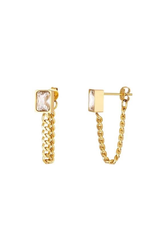 Earrings with chain and zircon Gold Color Stainless Steel 2