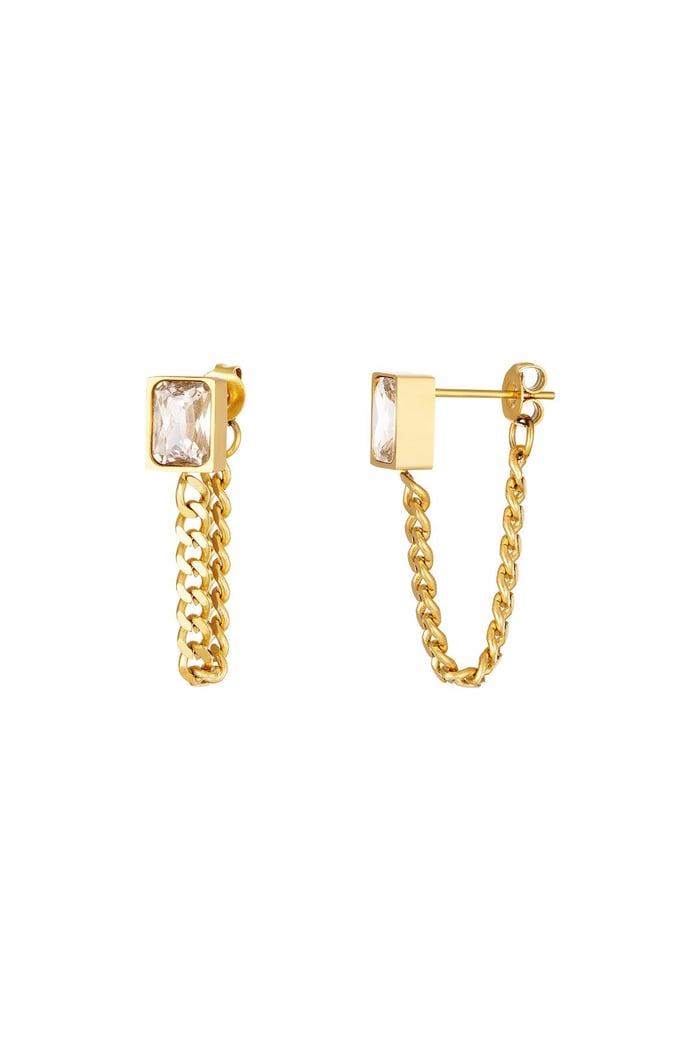 Earrings with chain and zircon  Gold Color Stainless Steel 