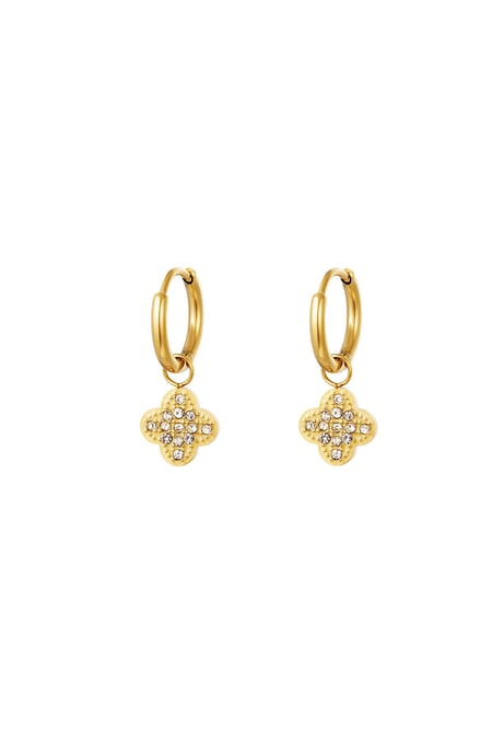 Zircon clover earrings Gold Color Stainless Steel