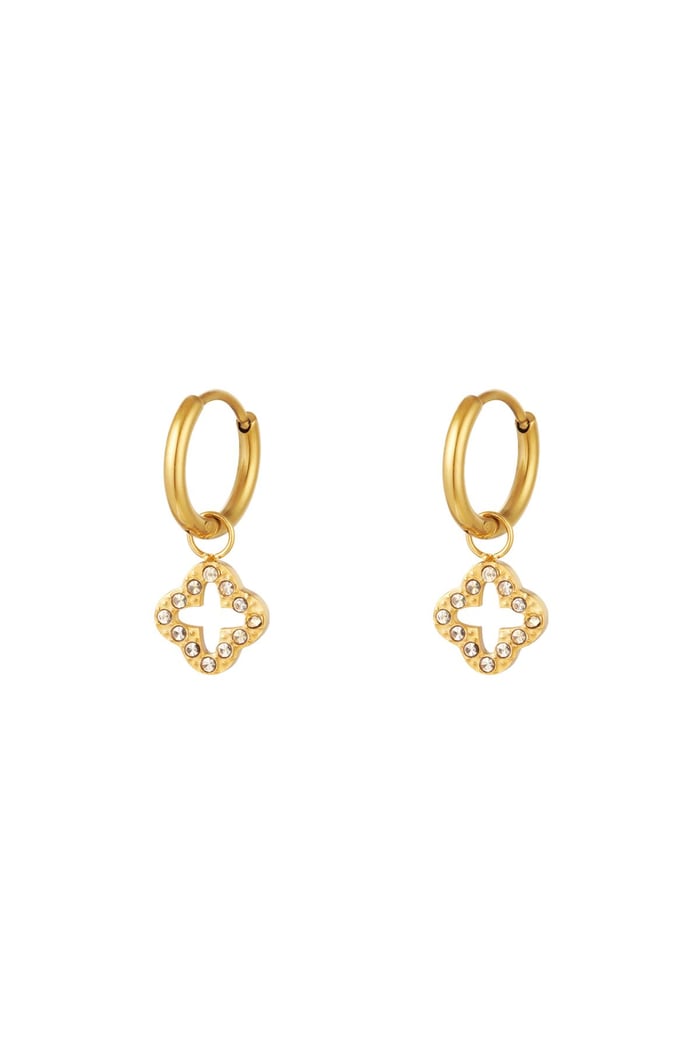 Earrings clover with zircon stones Gold Color Stainless Steel 