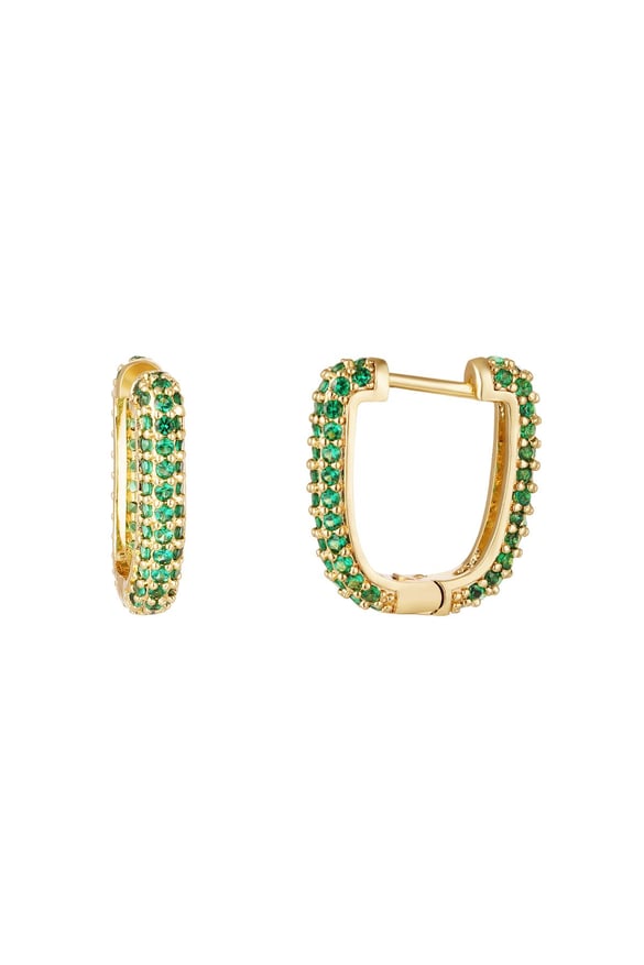 Earrings with zircon details Green &amp; Gold Color Copper 2