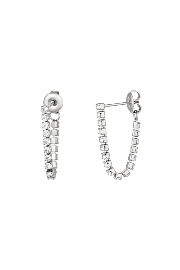 Stud earrings with hanging chain Silver Color Stainless Steel