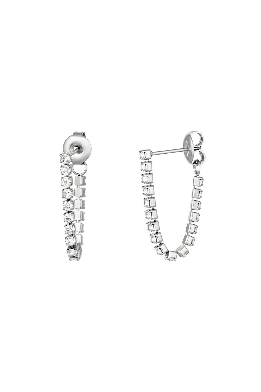Stud earrings with hanging chain Silver Color Stainless Steel