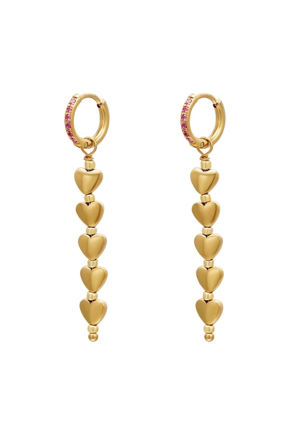 Beş kalp küpe - #summergirls koleksiyonu Pink &amp; Gold Hematite 2