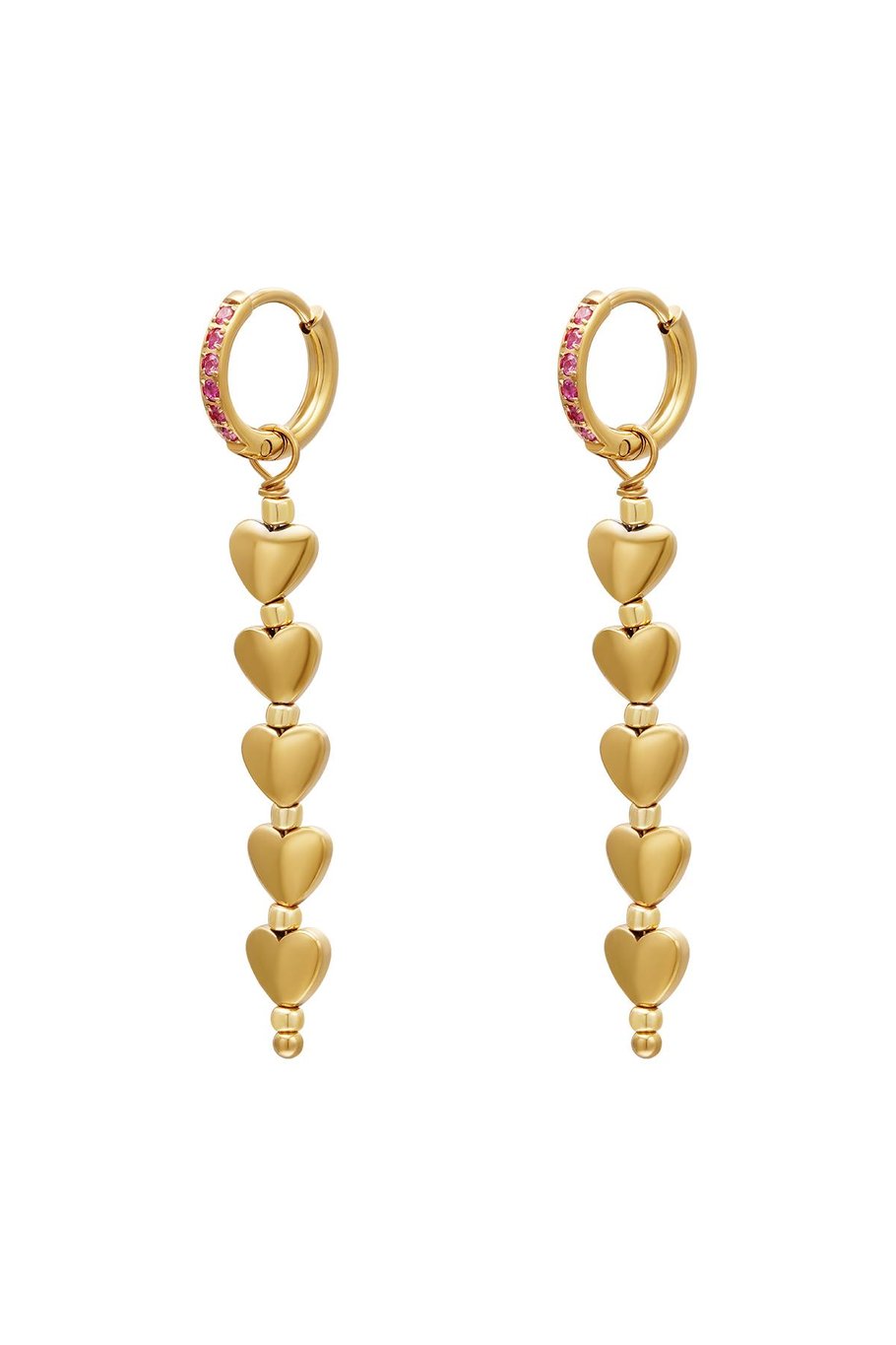 Oorbellen met vijf hartjes - #summergirls collection Pink & Gold Hematiet 