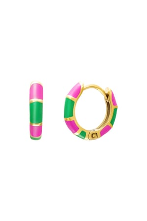 Stainless steel earrings color blocking Pink & Green h5 