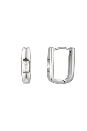 Square earrings with zircon Silver Color Stainless Steel h5 