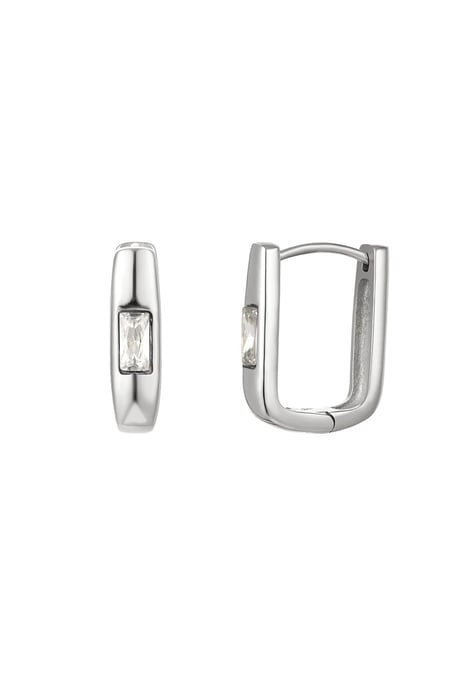 Square earrings with zircon Silver Color Stainless Steel