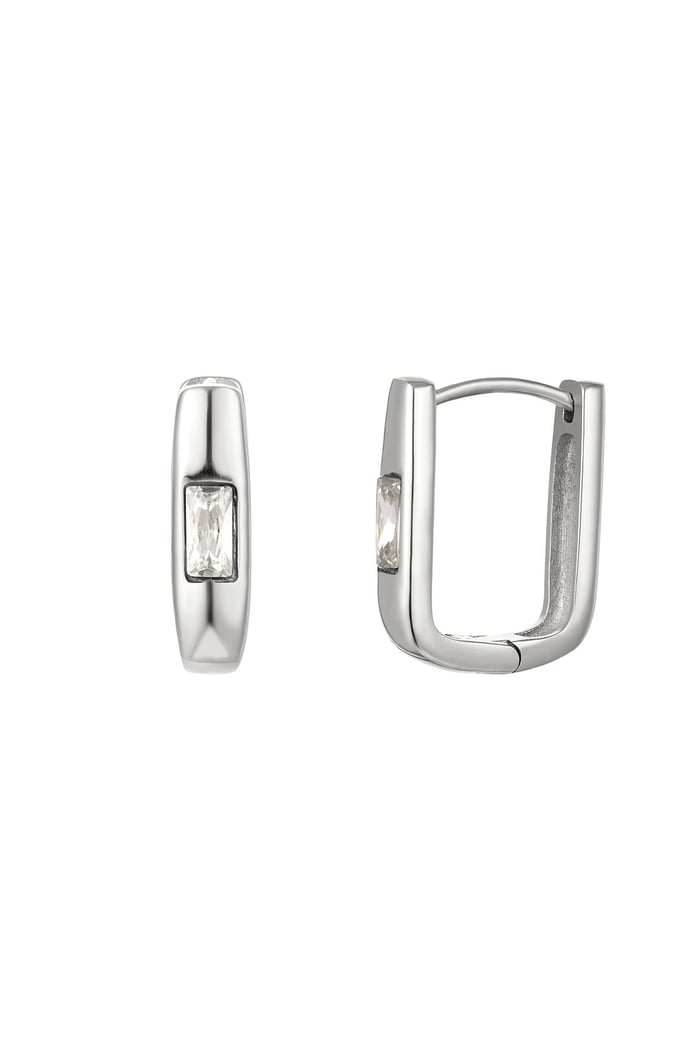 Square earrings with zircon Silver Color Stainless Steel 