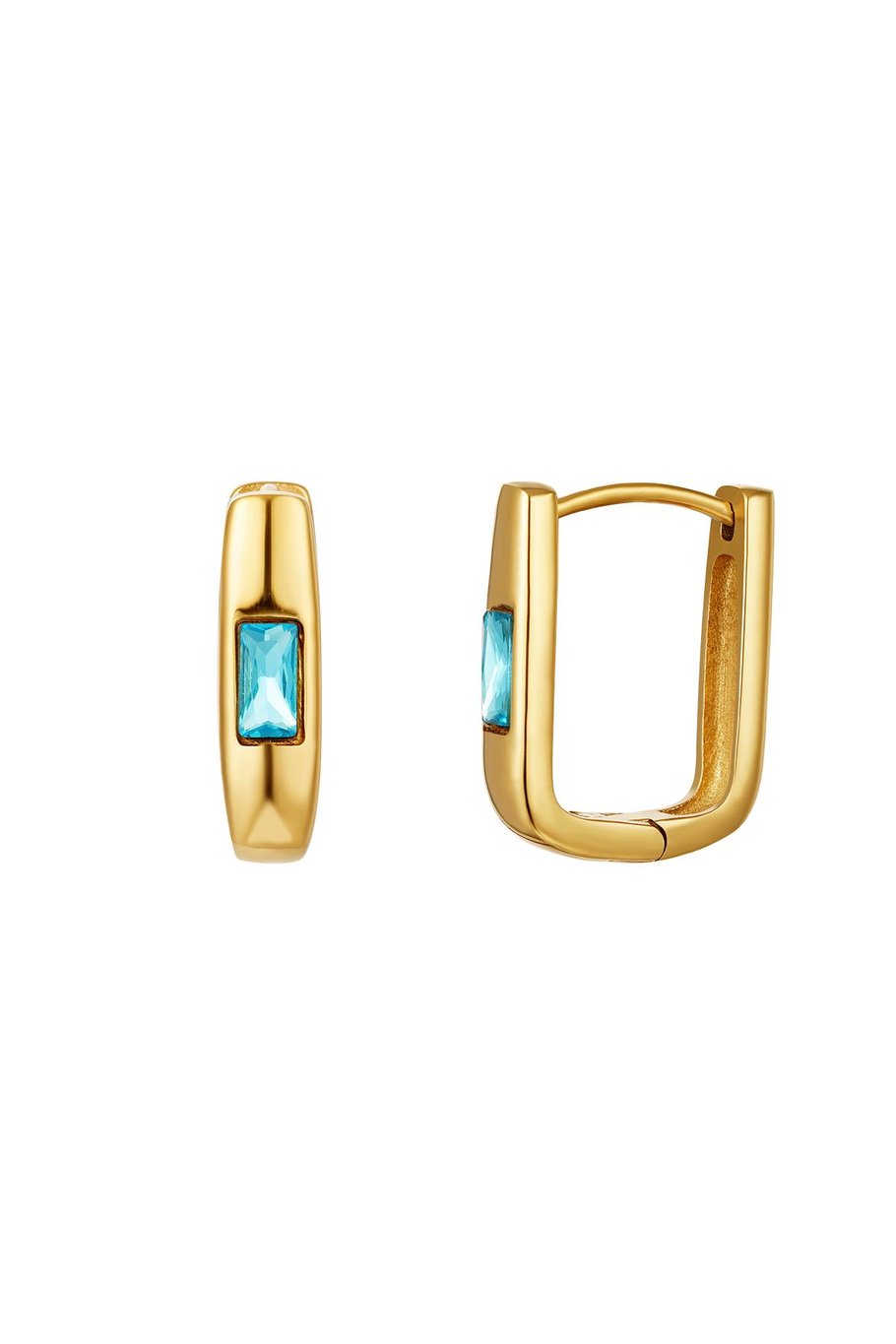 Square earrings with zircon Blue & Gold Color Stainless Steel