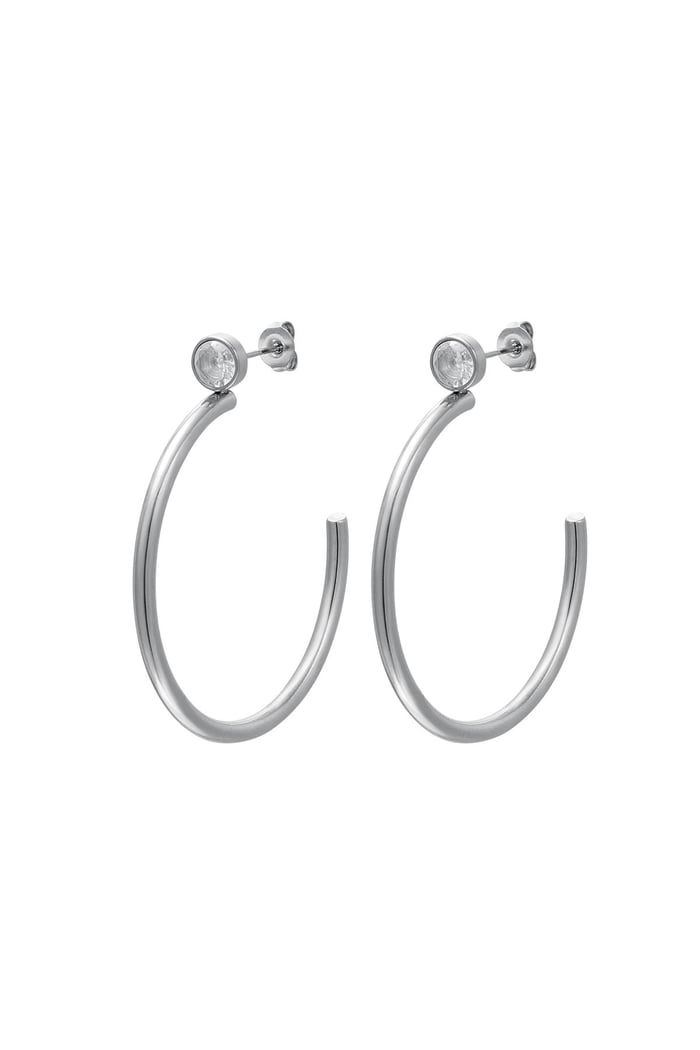 Big hoops with zircon Silver Color Stainless Steel 