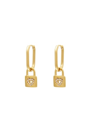 Heart lock earrings Gold Color Stainless Steel h5 