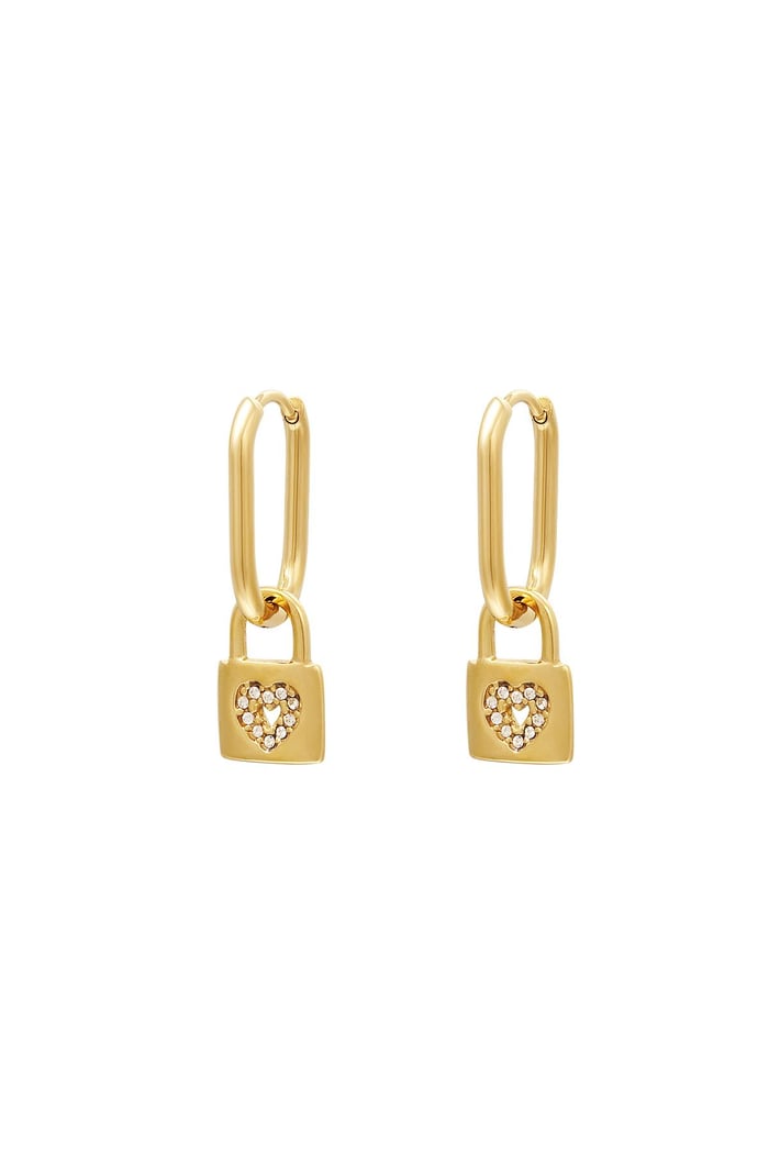 Heart lock earrings Gold Color Stainless Steel 