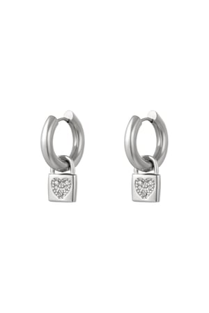 Heart lock earrings  Silver Color Stainless Steel h5 