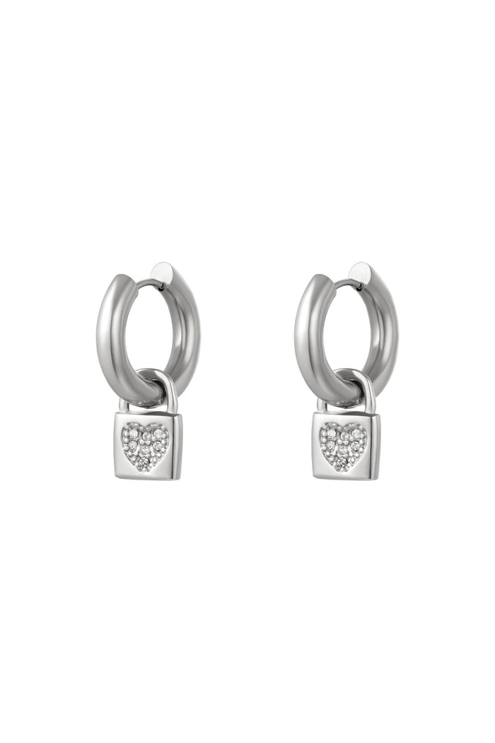 Heart lock earrings  Silver Color Stainless Steel 