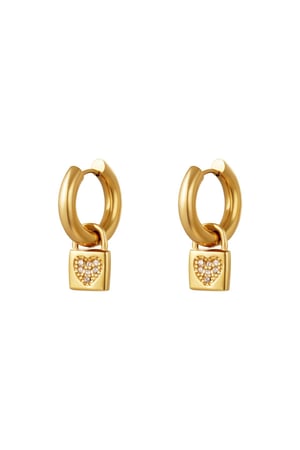 Heart lock earrings Gold Color Stainless Steel h5 