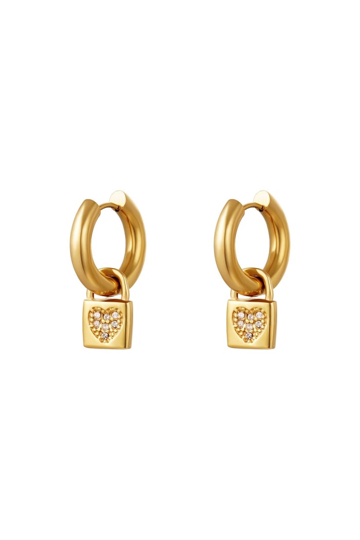 Heart lock earrings Gold Color Stainless Steel 