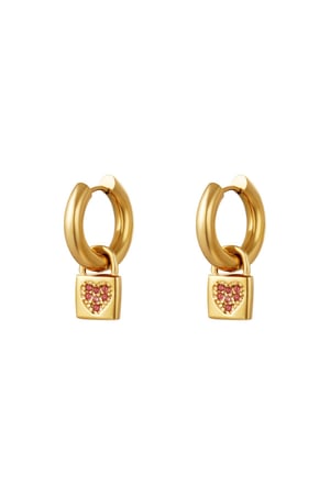 Heart lock earrings Pink & Gold Color Stainless Steel h5 