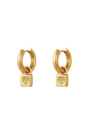 Heart lock earrings Green & Gold Color Stainless Steel h5 