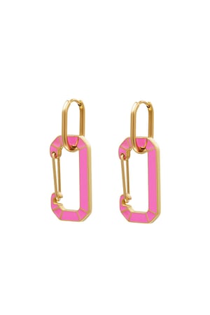 Stainless steel earrings with link charm Pink & Gold color h5 