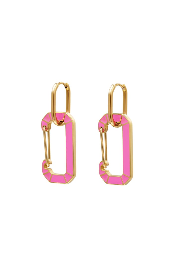 Stainless steel earrings with link charm Pink & Gold color 