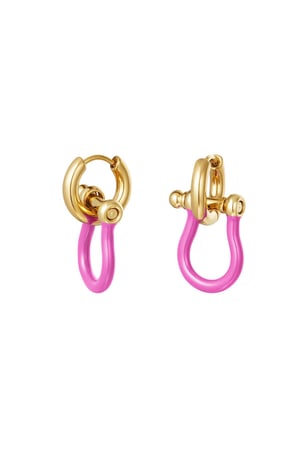 Earrings colourful shackle Pink Stainless Steel h5 