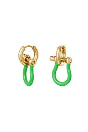 Earrings colourful shackle Green & Gold Color Stainless Steel h5 