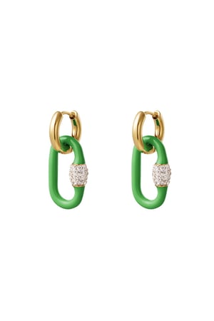 Earrings oval colored charm Green & Gold color Stainless Steel h5 