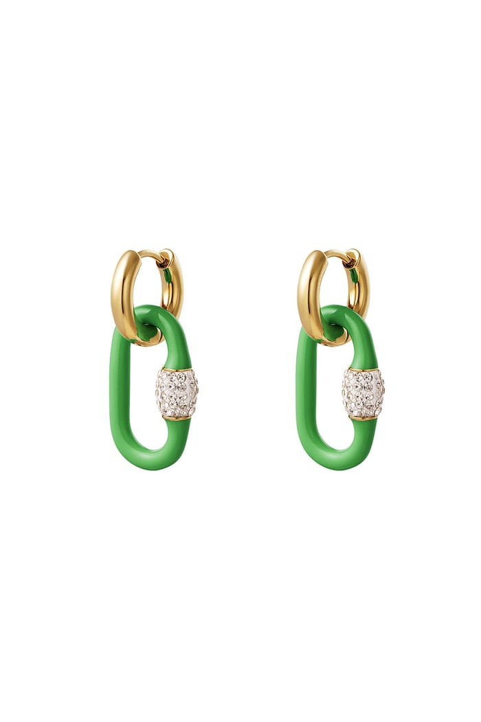 Earrings oval colored charm Green & Gold color Stainless Steel 