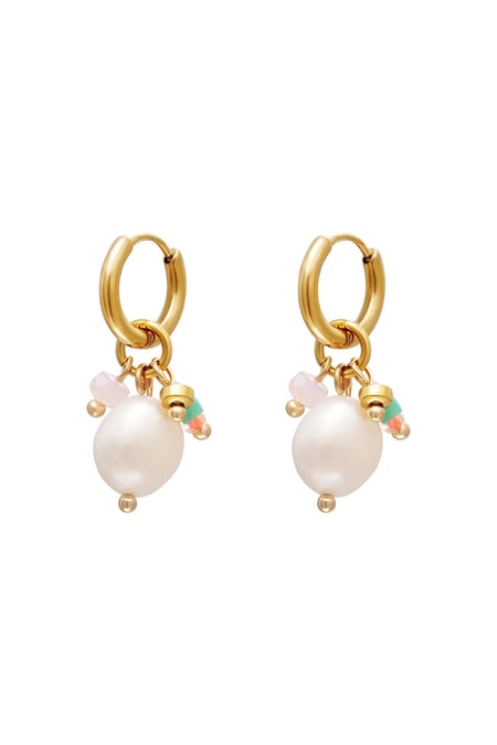 Dangling pearl earrings Gold Color Stainless Steel