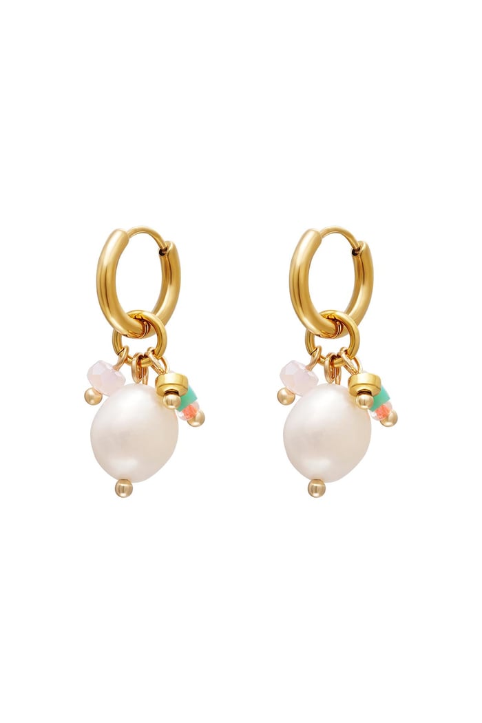 Dangling pearl earrings Gold Color Stainless Steel 