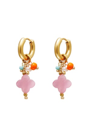 Dangling clover earrings Pink & Gold Color Stainless Steel h5 