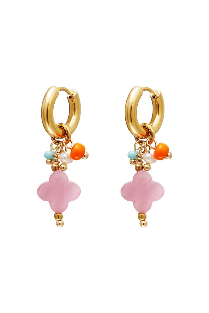 Dangling clover earrings Pink & Gold Color Stainless Steel 