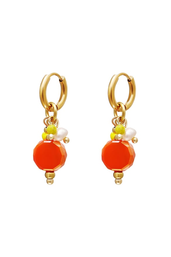 Dangling circle earrings Orange & Gold Color Stainless Steel