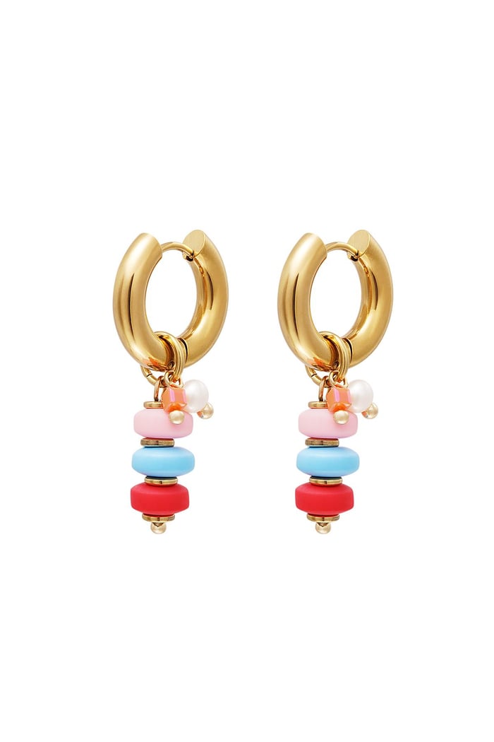 Colourful beads earrings Gold Color Stainless Steel 