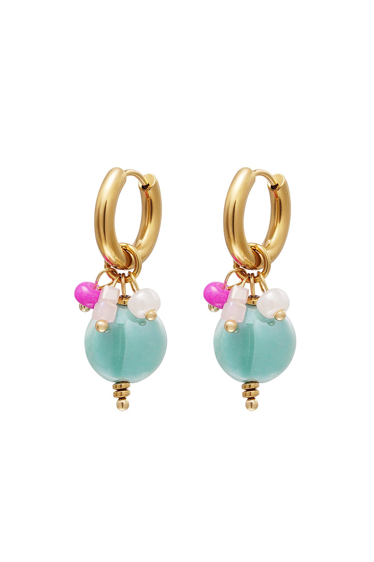 Dangling circle earrings Blue &amp; Gold Color Stainless Steel 