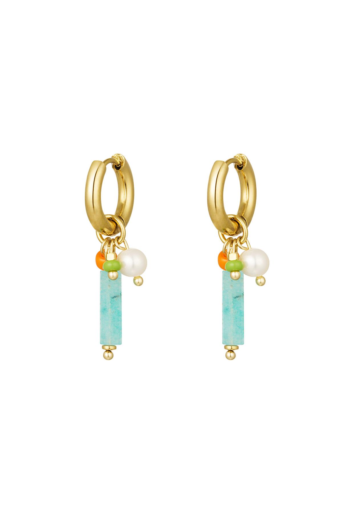 Dangling bar earrings Green &amp; Gold Color Stainless Steel 