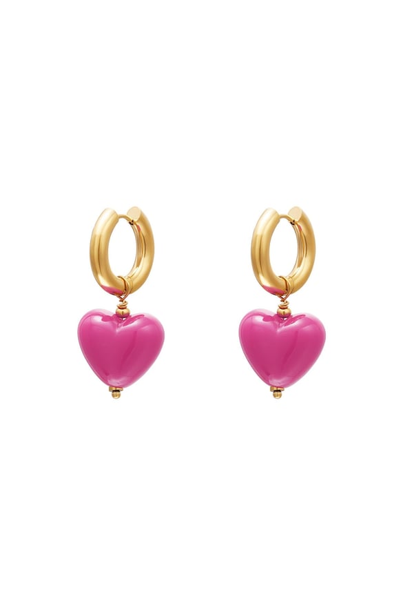 Renkli kalp küpeler - #summergirls koleksiyonu Pink Stainless Steel 2