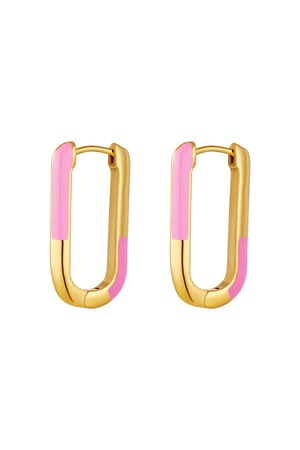 Squared earrings color blocking Fuchsia Stainless Steel h5 