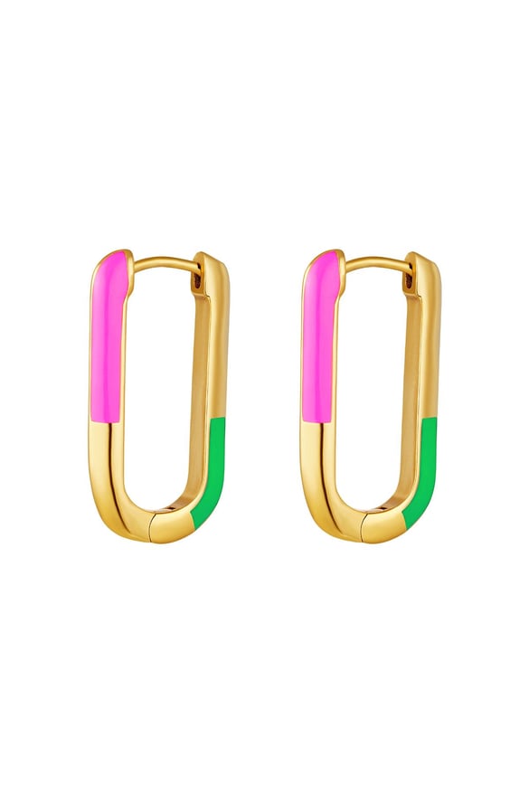 Squared earrings color blocking Rose Stainless Steel 2